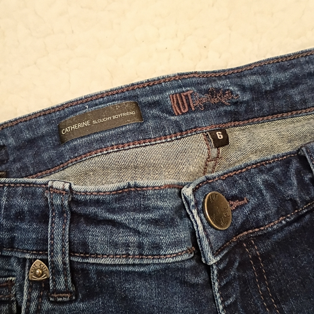 Kut from the Kloth Catherine Slouchy Boyfriend Distressed Indigo Jeans - Picture 3 of 3
